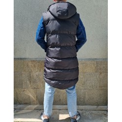Мъжки дълъг елек с качулка, City Man, Черен, 6792